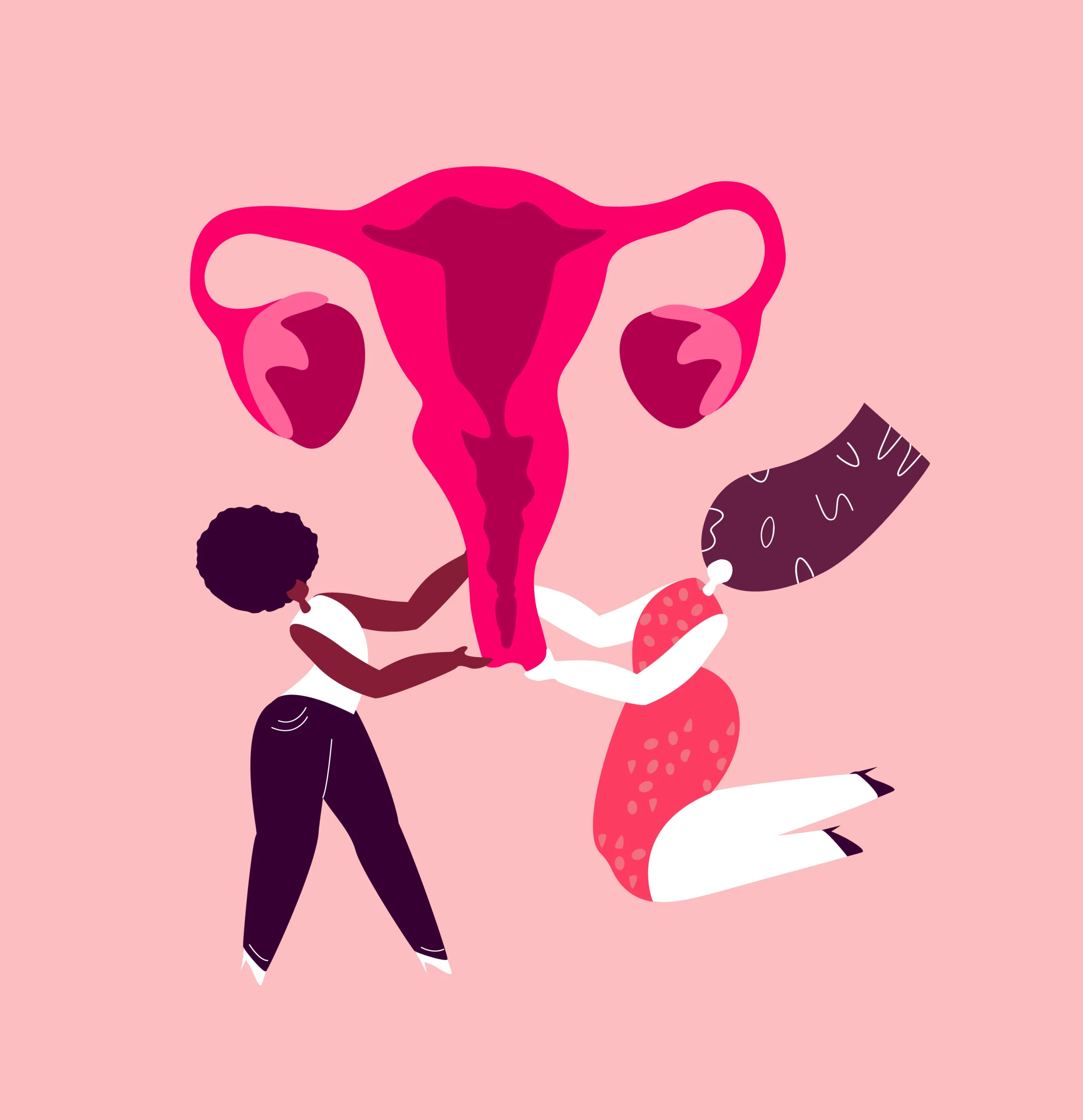 Illustrazione di due ragazze che reggono un utero
